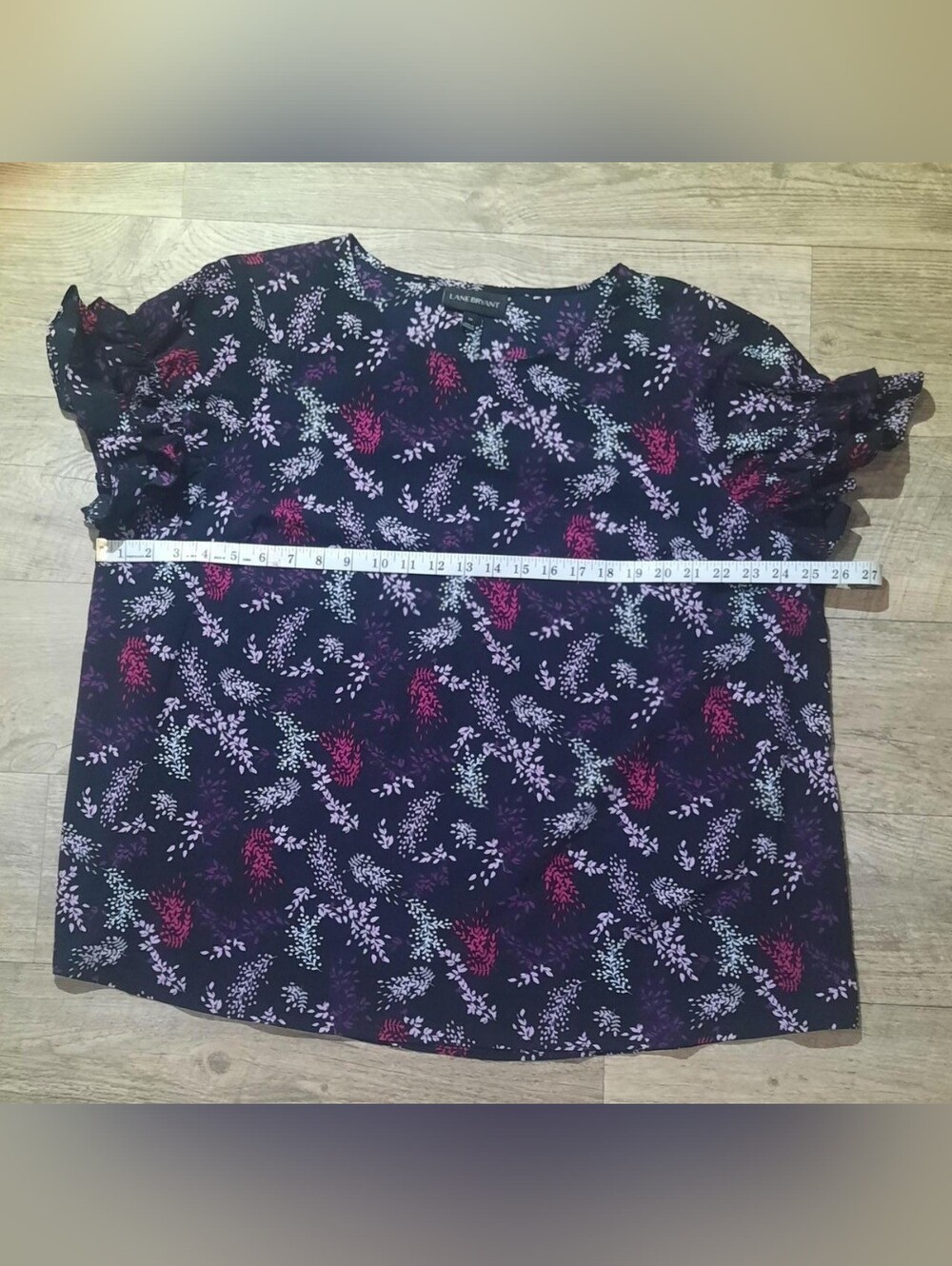 Lane Bryant Navy Floral Short-Sleeve Blouse with Pink & Light Blue Accents - Picture 4 of 5